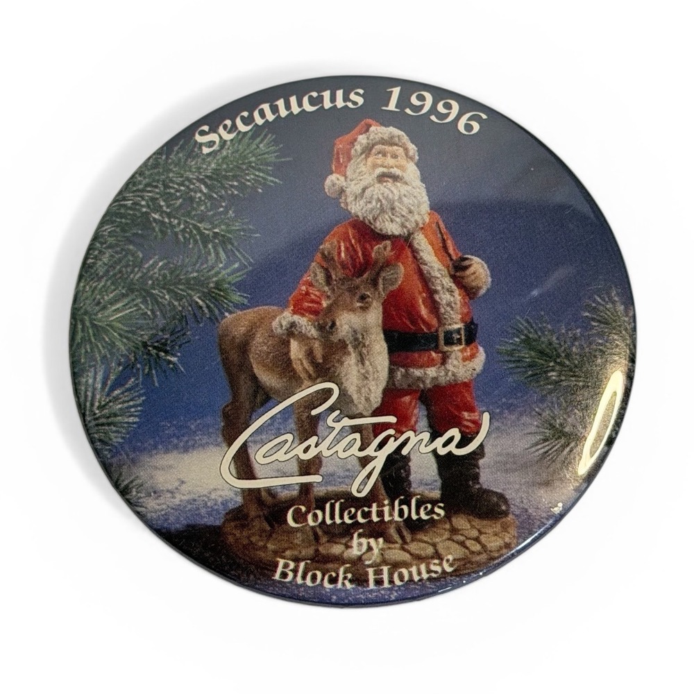 VTG Castagna Pin Button Santa Reindeer Collectible Secaucus 1996 Block House‎